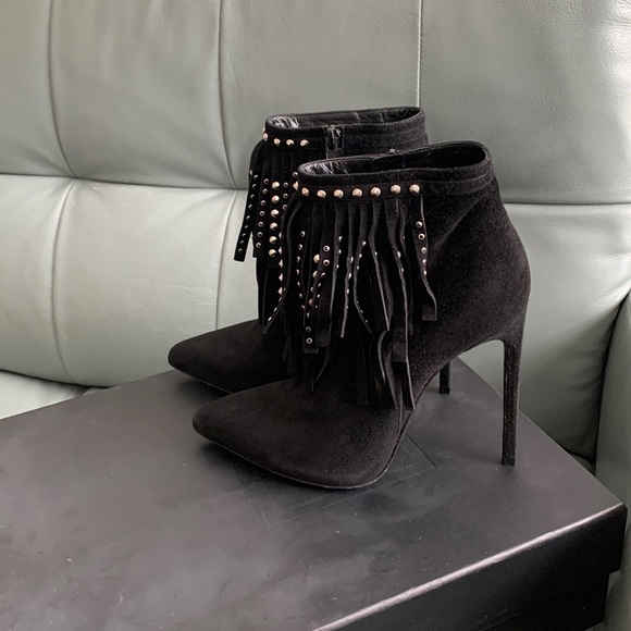 Saint Laurent  Black Suede Studded-fringe Bootie - Picture 5 of 15